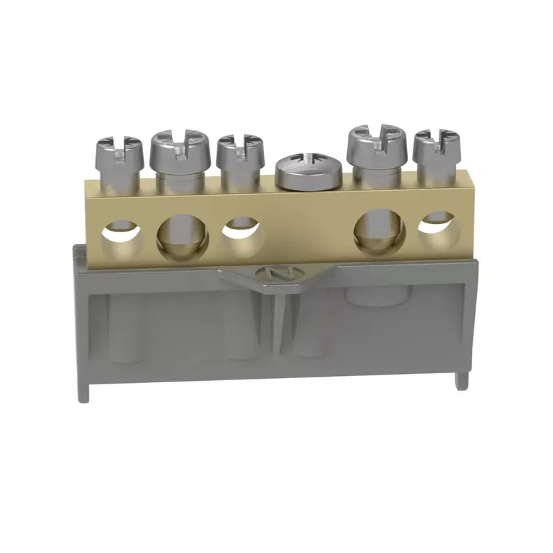 Legrand PractiboxS csavarral rögzíthető csupasz sárgaréz N elosztókapocs, 5 kötési pont, 2x16mm² + 3x10mm²; Icc=6 kA (Legrand 134010) Népszerű