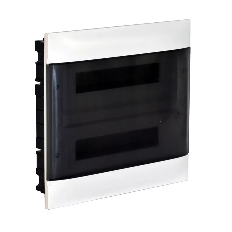 Végkiárusítás Legrand PractiboxS 2 sor 12 modul, téglafalba süllyeszthető kiselosztó(650°C), átlátszó füstszínű ajtóval, védőföld és nulla elosztókapoccsal (Legrand 135152)