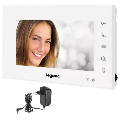 Azonnali szállítás Legrand 2 vezetékes EASYKIT Wi-Fi kaputelefon kiegészítő videó beltéri egység 7‘‘-os, színes kijelző, adapterrel, fehér (Legrand 365220)