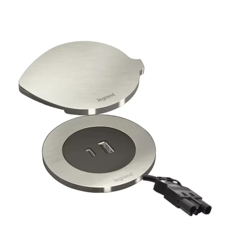 Azonnali szállítás Legrand Incara Disq 60 - bútorba süllyeszthető USB A+C töltőaljzat, 2m kábellel és fedéllel, fekete (Legrand 654733)