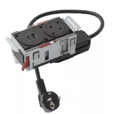 Árengedmény Legrand Incara Disq In 2 - bútorba süllyeszthető 1x2P+F + 1xUSB A+C aljzat, 2m kábellel, fekete (Legrand 654749)