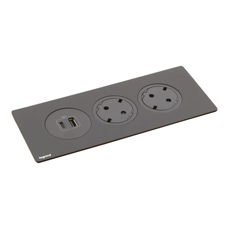 Korlátozott ajánlat Legrand Incara Disq In 3 - bútorba süllyeszthető 2x2P+F + 1xUSB A+C aljzat, 2m kábellel, fekete (Legrand 654750)