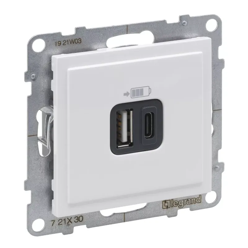 Legrand Suno 2xUSB - A+C csatlakozóaljzat, 3 A - 15 W, fehér (Legrand 721130) Azonnal elérhető