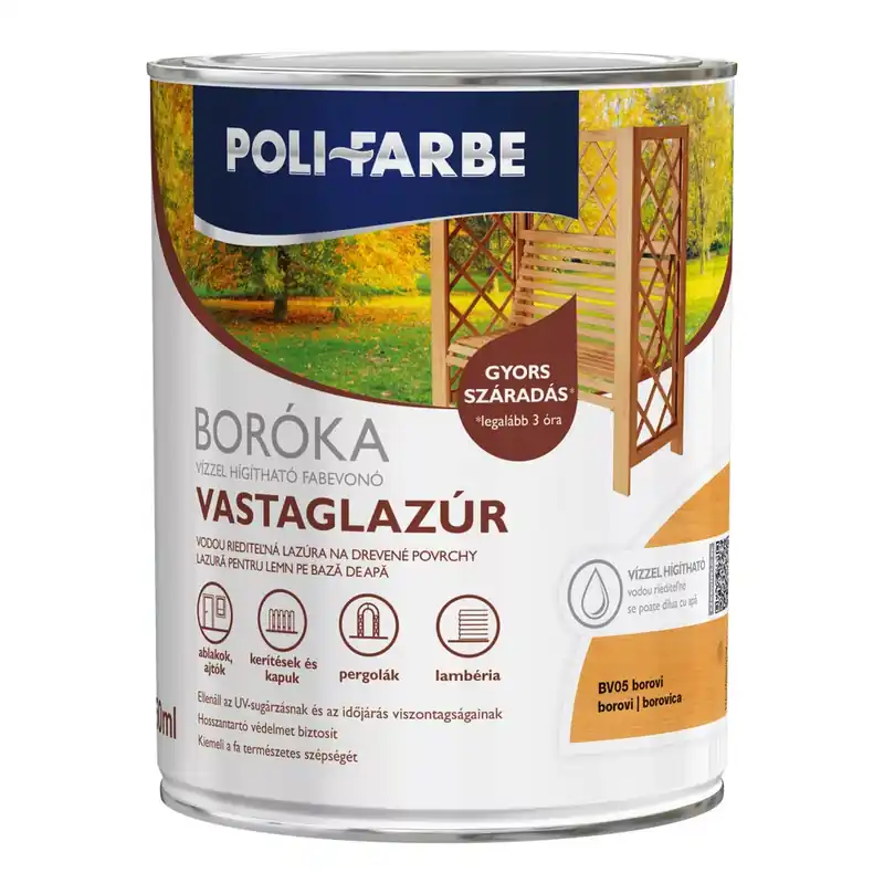 Gyors szállítás Poli-Farbe Boróka borovi 0,75 l vizes bázisú lazúrfesték