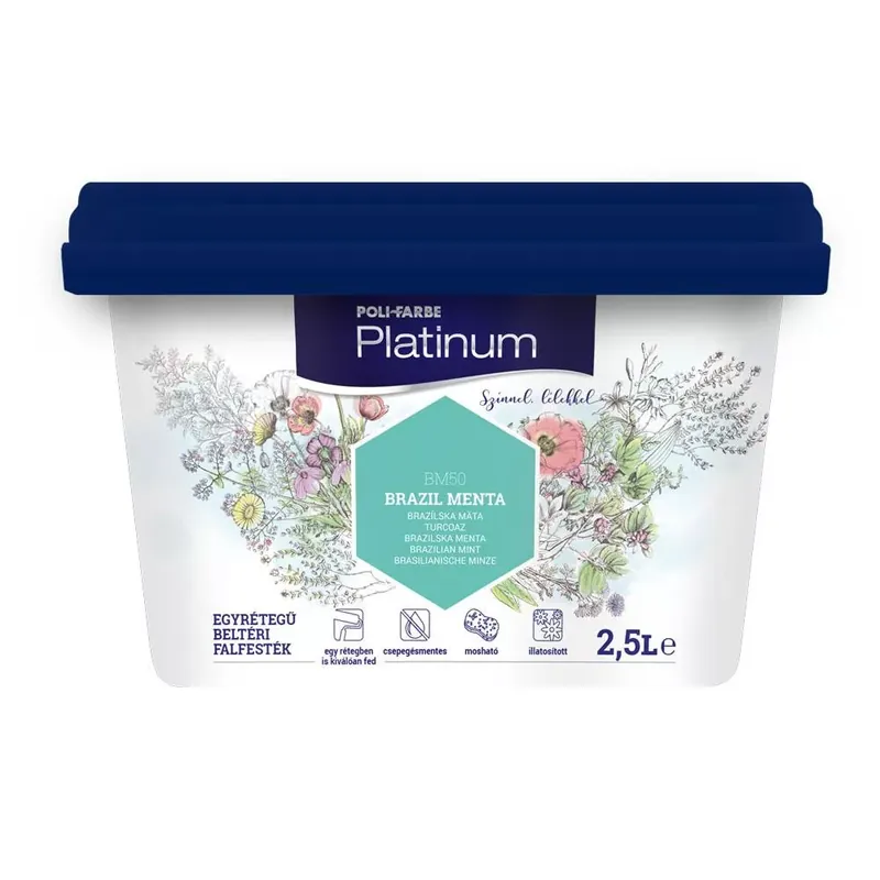 Poli-Farbe Platinum brazil menta 2,5 l színes beltéri falfesték Biztonságos fizetés