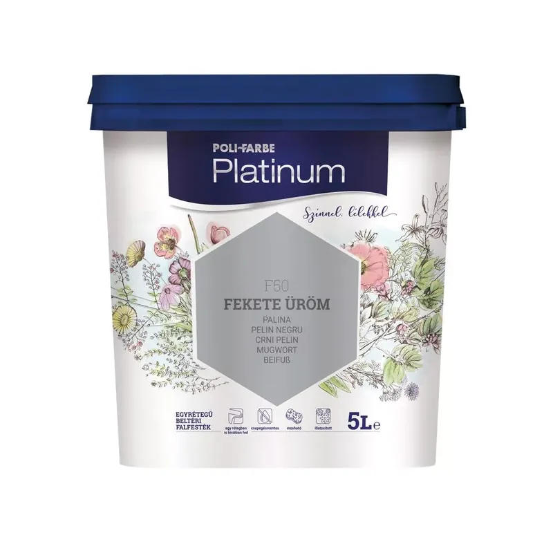 Kedvezményes ár Poli-Farbe Platinum fekete üröm 5 l színes beltéri falfesték