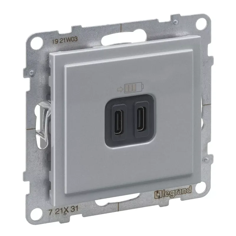 Legrand Suno 2xUSB-C csatlakozóaljzat, 3 A - 15 W, alumínium (Legrand 721331) Expressz szállítás