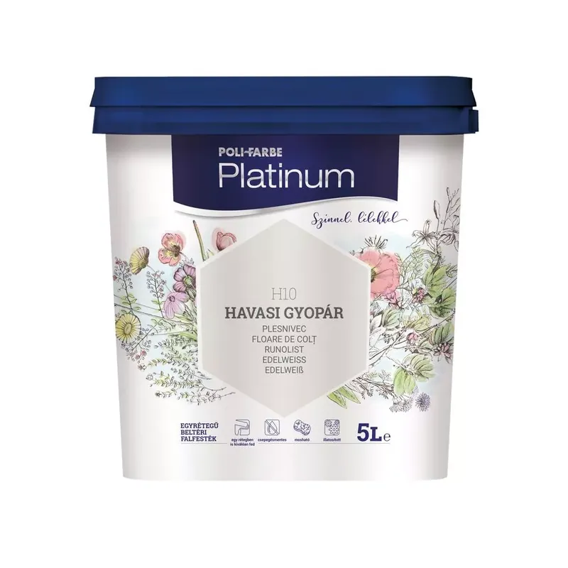 Expressz szállítás Poli-Farbe Platinum havasi gyopár 5 l színes beltéri falfesték