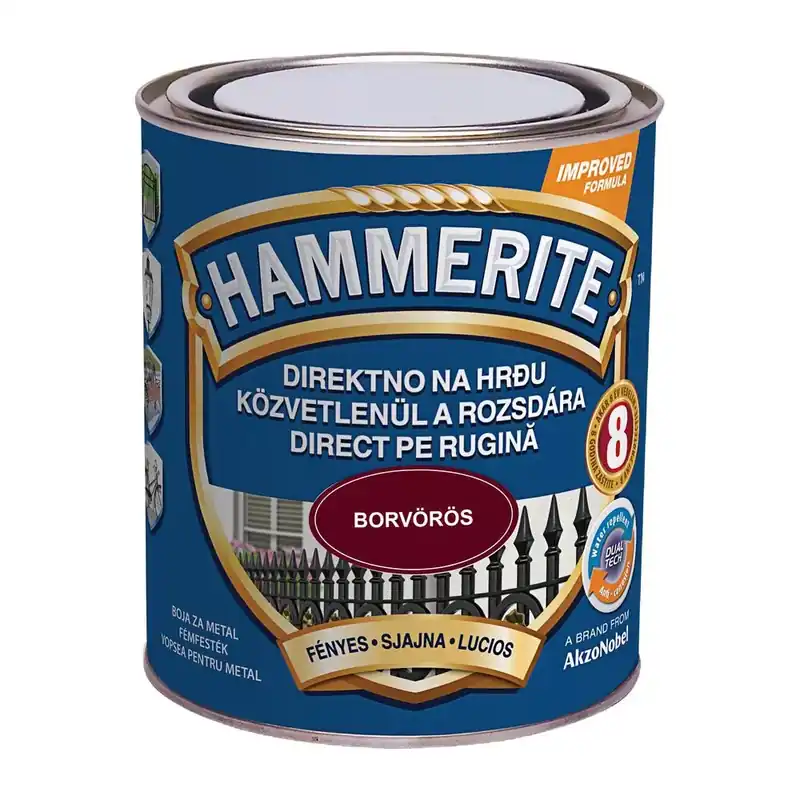 Gyors kiszállítás Hammerite közvetlenül rozsdára festék borvörös fényes 0,75 l