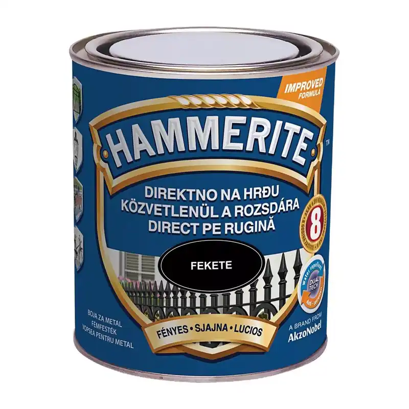 Azonnali szállítás Hammerite közvetlenül rozsdára festék fekete fényes 0,75 l