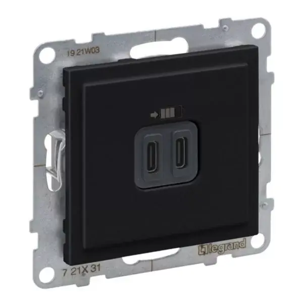 Legrand Suno 2xUSB-C csatlakozóaljzat, 3 A - 15 W, fekete (Legrand 721431) Azonnal elérhető