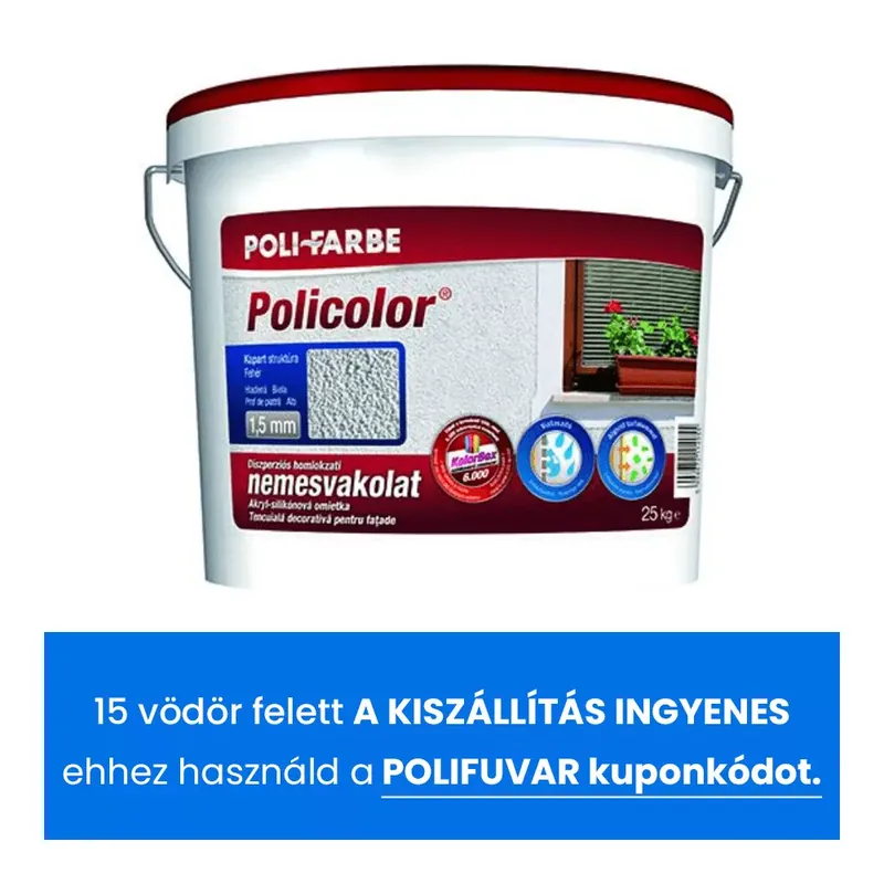 Végkiárusítás Nemesvakolat Fehér színben kapart 1,5 mm 25 kg Poli-Farbe