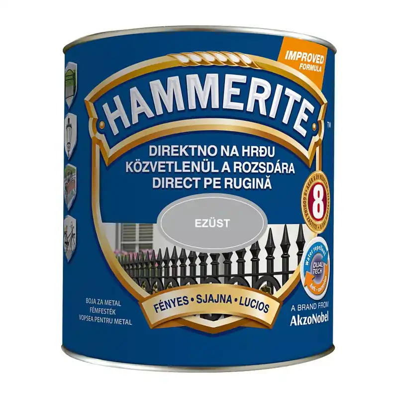 Kiárusítás Hammerite közvetlenül rozsdára festék ezüst fényes 2,5 l