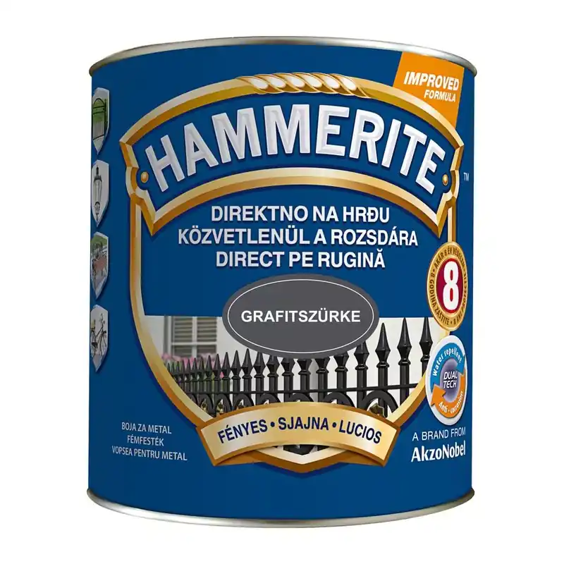 Hammerite közvetlenül rozsdára festék grafitszürke RAL 7016 fényes 2,5 l Gyors kiszállítás