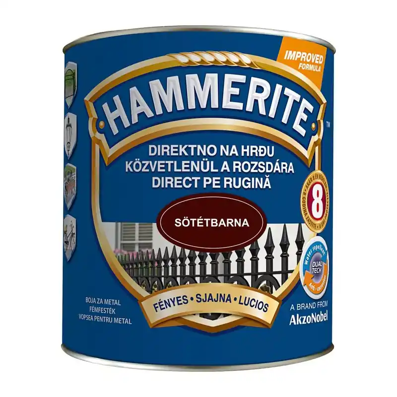 Biztonságos fizetés Hammerite közvetlenül rozsdára festék sötétbarna fényes 2,5 l