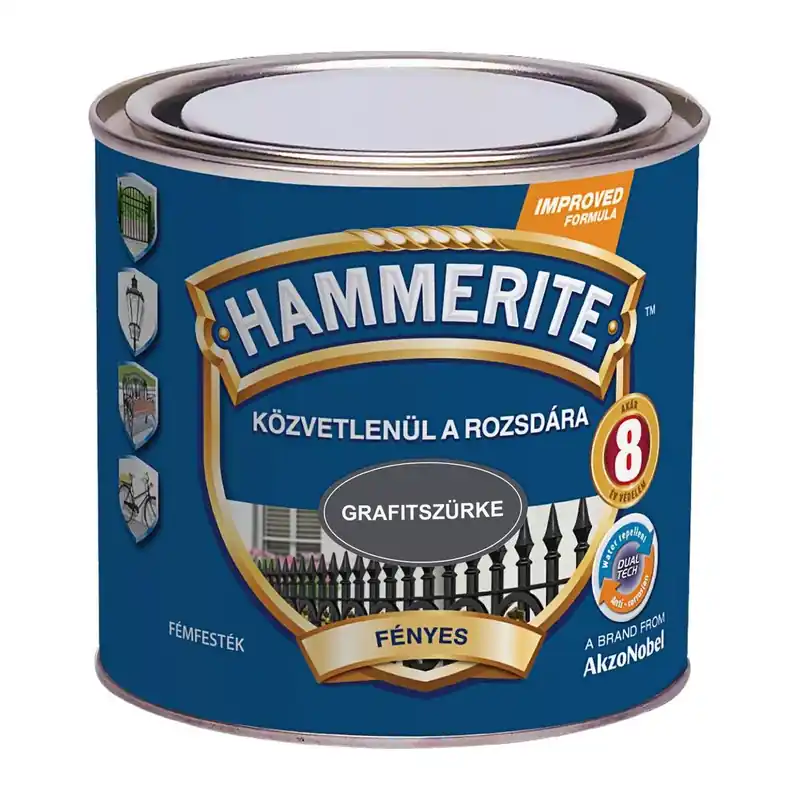 Kiárusítás Hammerite közvetlenül rozsdára festék grafitszürke RAL 7016 fényes 0,25 l