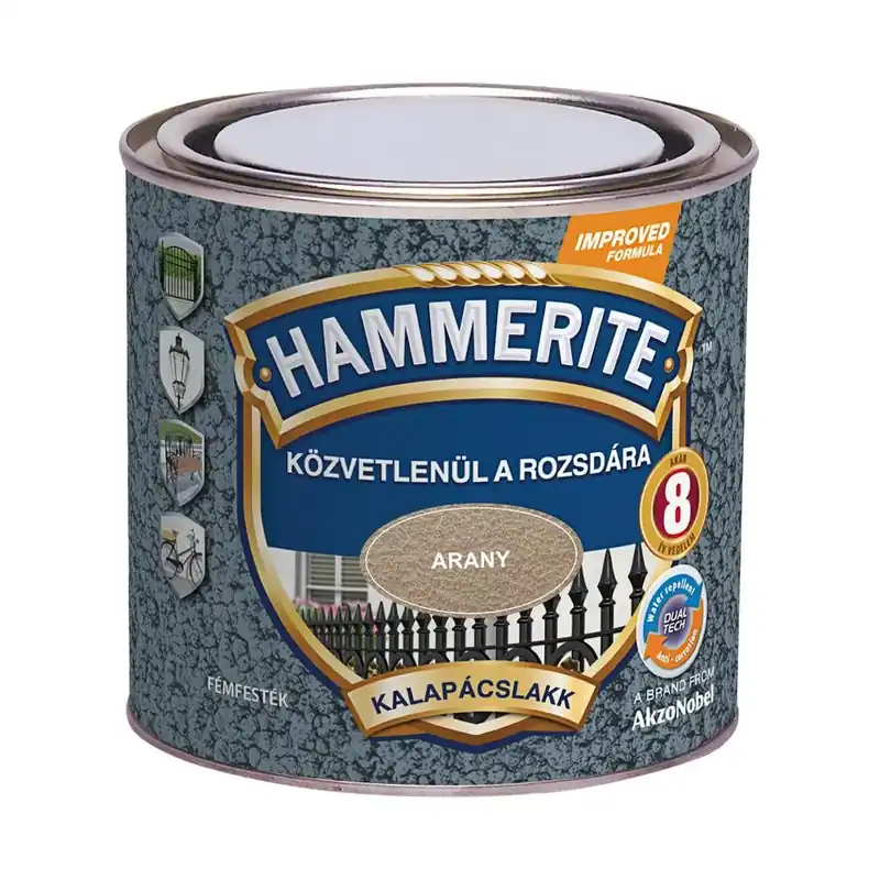 Újdonság Hammerite közvetlenül rozsdára festék arany kalapácslakk 0,25 l