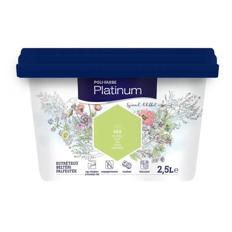 Biztonságos fizetés Poli-Farbe Platinum sás 2,5 l színes beltéri falfesték