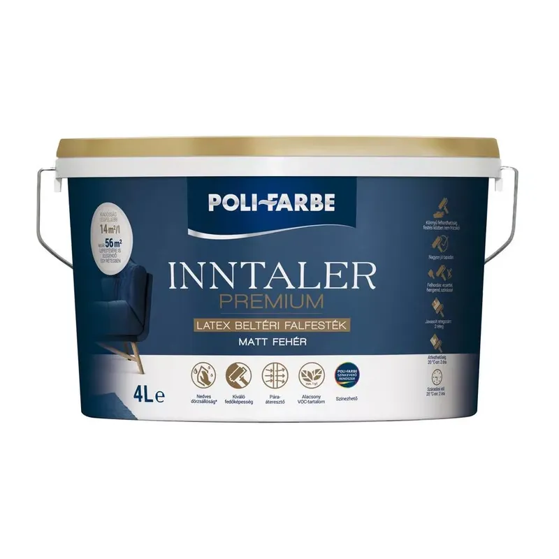 Azonnal elérhető Poli-Farbe Inntaler premium fehér 4 l latex beltéri falfesték