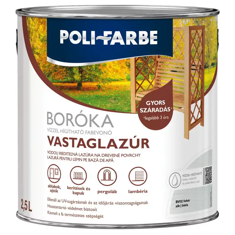 Poli-Farbe Boróka fehér 2,5 l vizes bázisú lazúrfesték Árengedmény