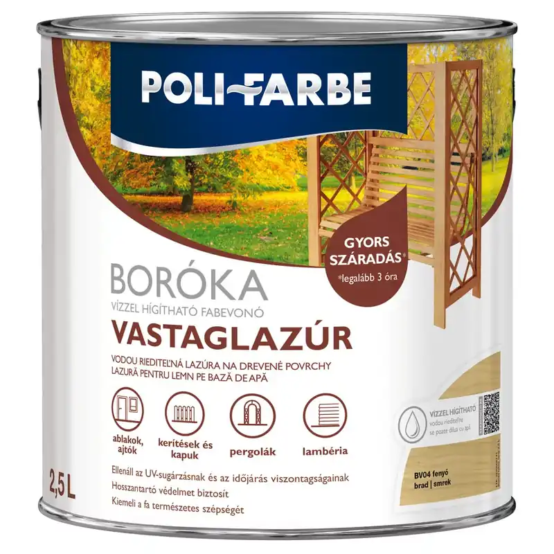 Poli-Farbe Boróka fenyő 2,5 l vizes bázisú lazúrfesték Biztonságos vásárlás