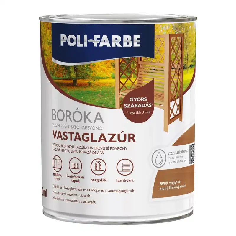 Vásárlói kedvenc Poli-Farbe Boróka mogyoró 0,75 l vizes bázisú lazúrfesték