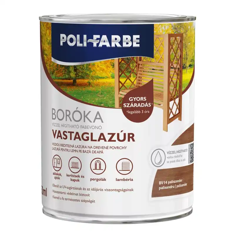 Gyors szállítás Poli-Farbe Boróka paliszander 0,75 l vizes bázisú lazúrfesték