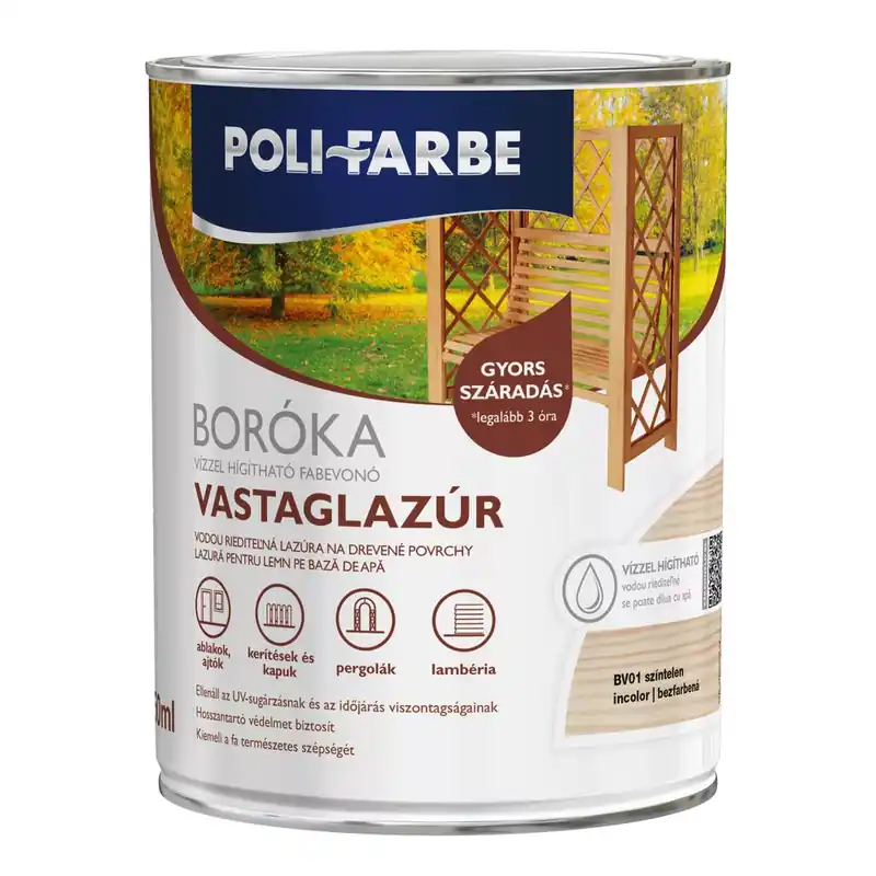 Poli-Farbe Boróka színtelen 0,75 l vizes bázisú lazúrfesték Akciós ár