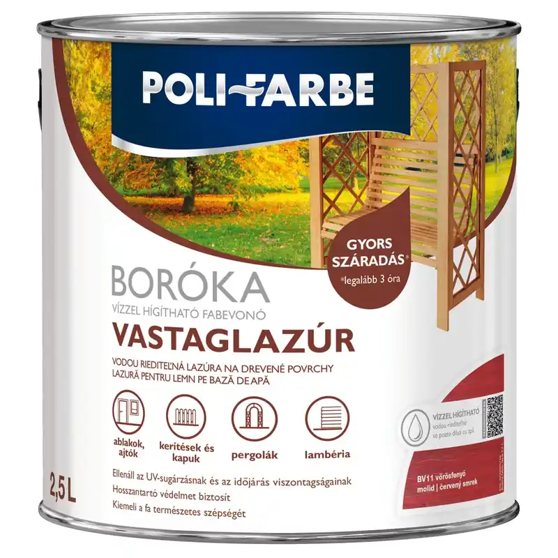 Biztonságos vásárlás Poli-Farbe Boróka vörösfenyő 2,5 l vizes bázisú lazúrfesték