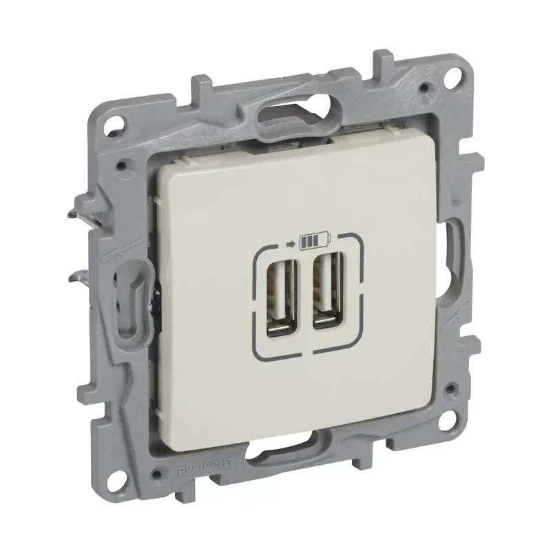 Vedd meg online Legrand Niloé kettős USB-A+A töltőaljzat - 3 A - 15 W, bézs (Legrand 764694)