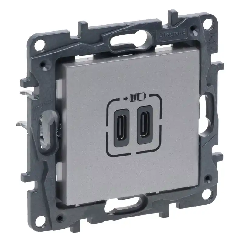 Legrand Niloé Step 2xUSB-C töltőaljzat 5V 3A 15W, alumínium (Legrand 863339) Prémium