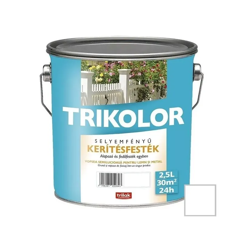 Kihagyhatatlan ajánlat Trikolor kerítésfesték fehér 2,5l selyemfényű