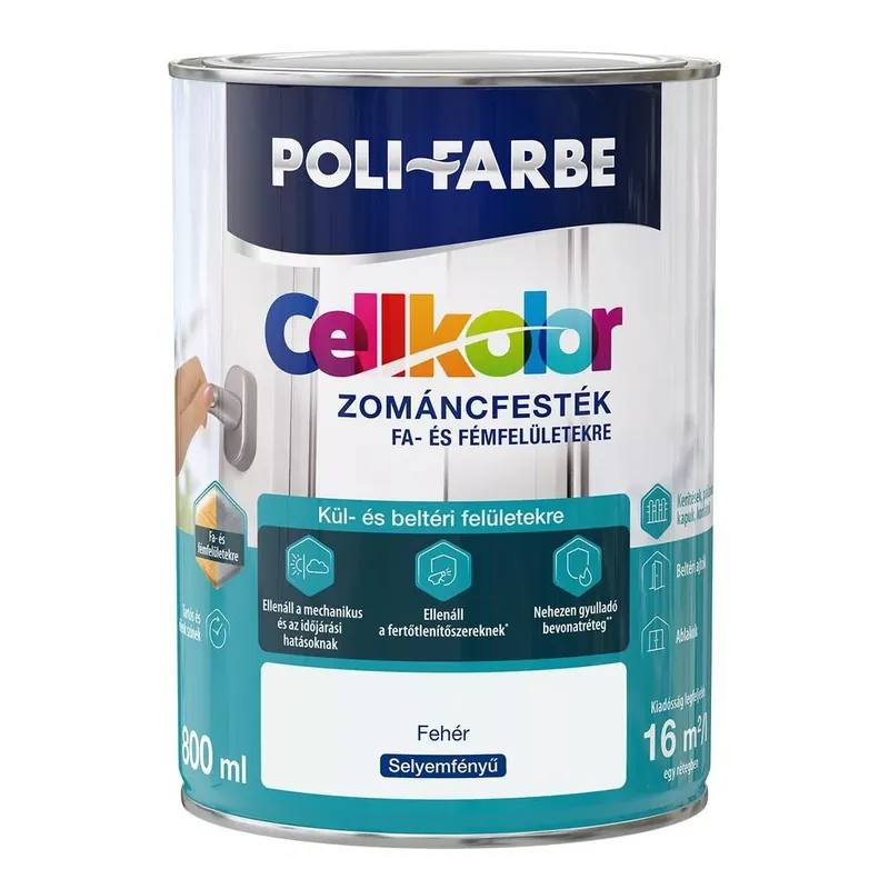 Poli-Farbe Cellkolor fehér 0,8l selyemfényű Zománcfesték Korlátozott ajánlat