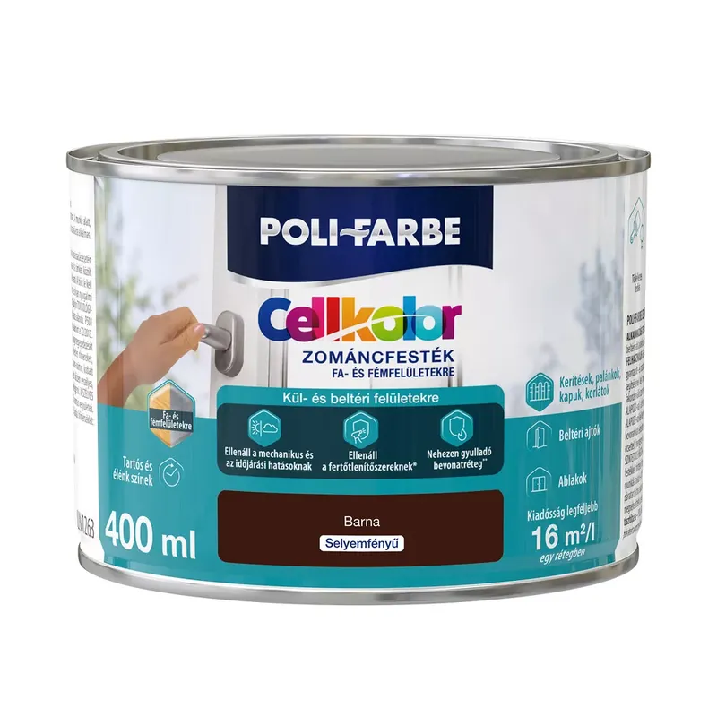 Gyors kiszállítás Poli-Farbe Cellkolor barna 0,4l selyemfényű Zománcfesték