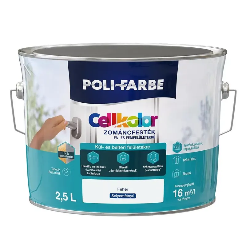 Poli-Farbe Cellkolor fehér 2,5l selyemfényű Zománcfesték Akciós ár