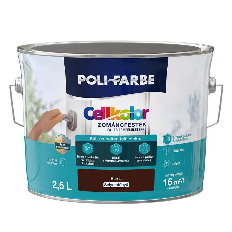 Poli-Farbe Cellkolor barna 2,5l selyemfényű Zománcfesték Alacsony ár
