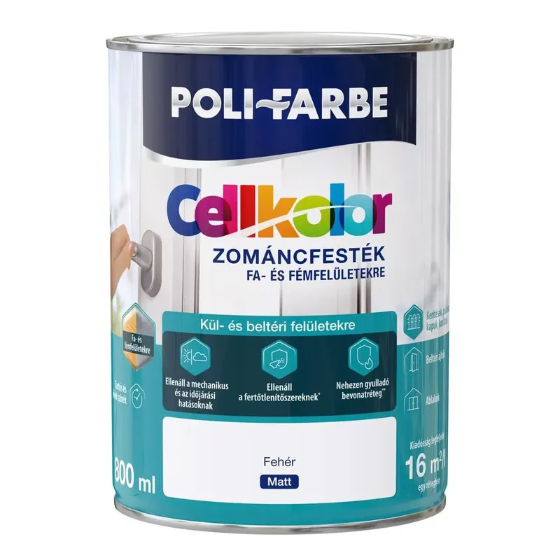 Vásárlói kedvenc Poli-Farbe Cellkolor fehér 0,8l matt Zománcfesték