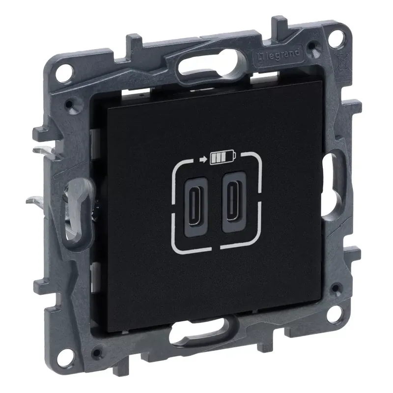 Prémium Legrand Niloé Step 2xUSB-C töltőaljzat 5V 3A 15W, fekete (Legrand 863539)