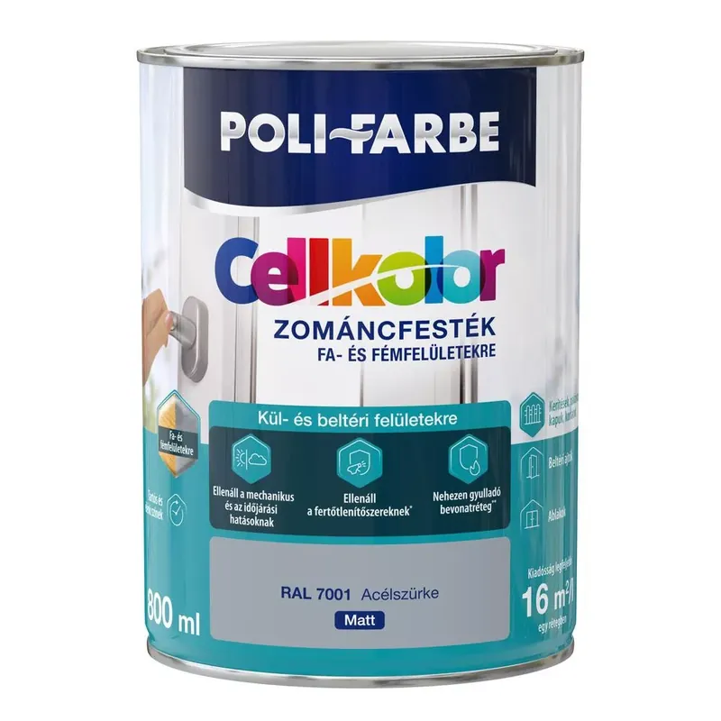 Outlet Poli-Farbe Cellkolor Acélszürke RAL 7001 0,8l matt Zománcfesték