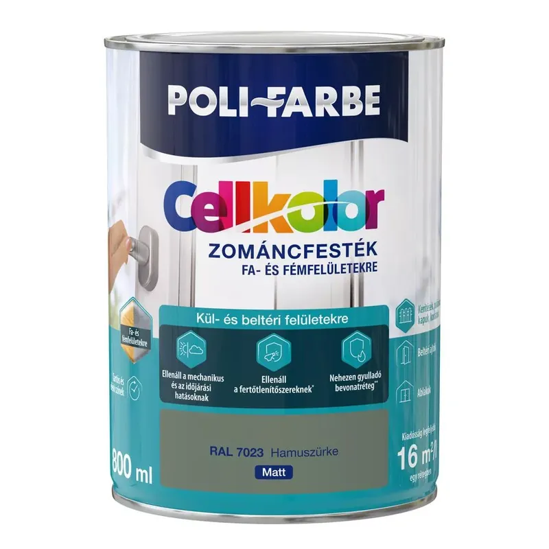 Poli-Farbe Cellkolor Hamuszürke RAL 7023 0,8l matt Zománcfesték Expressz szállítás