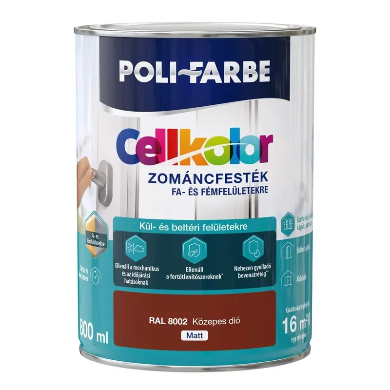 Poli-Farbe Cellkolor Közepes dió RAL 8002 0,8l matt Zománcfesték Akció