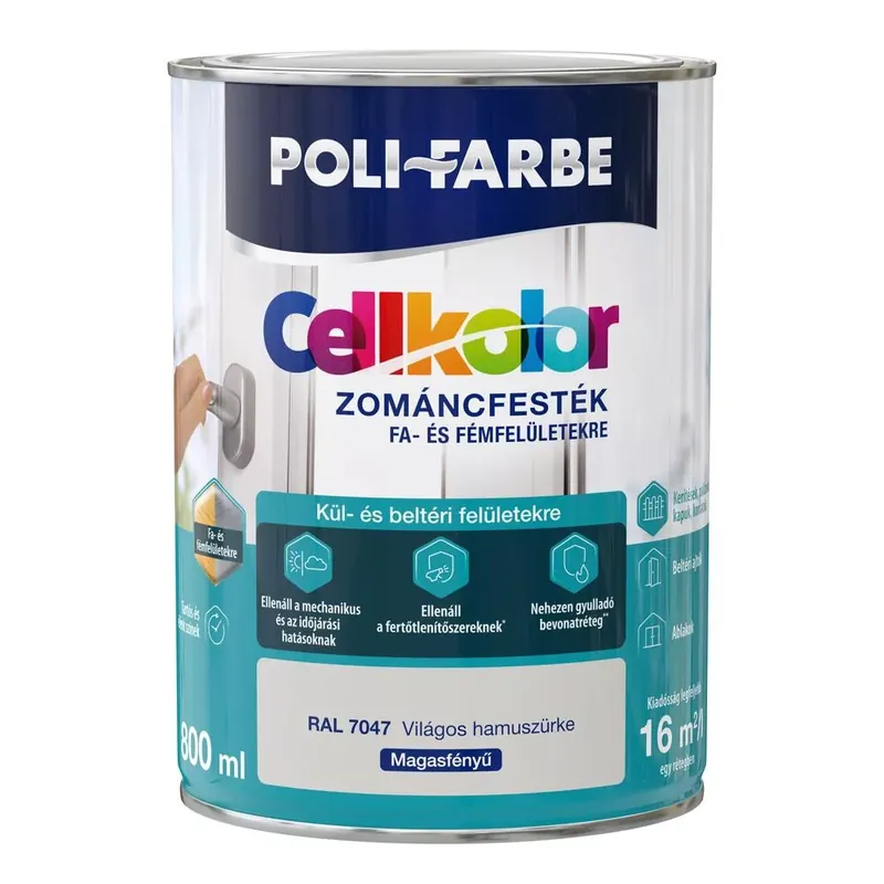 Poli-Farbe Cellkolor világos hamuszürke RAL 7047 0,8l magasfényű Zománcfesték Legkelendőbb