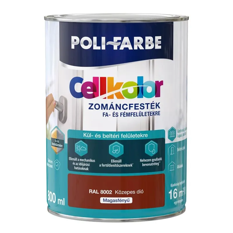 Poli-Farbe Cellkolor közepes dió RAL 8002 0,8l magasfényű Zománcfesték Kiárusítás
