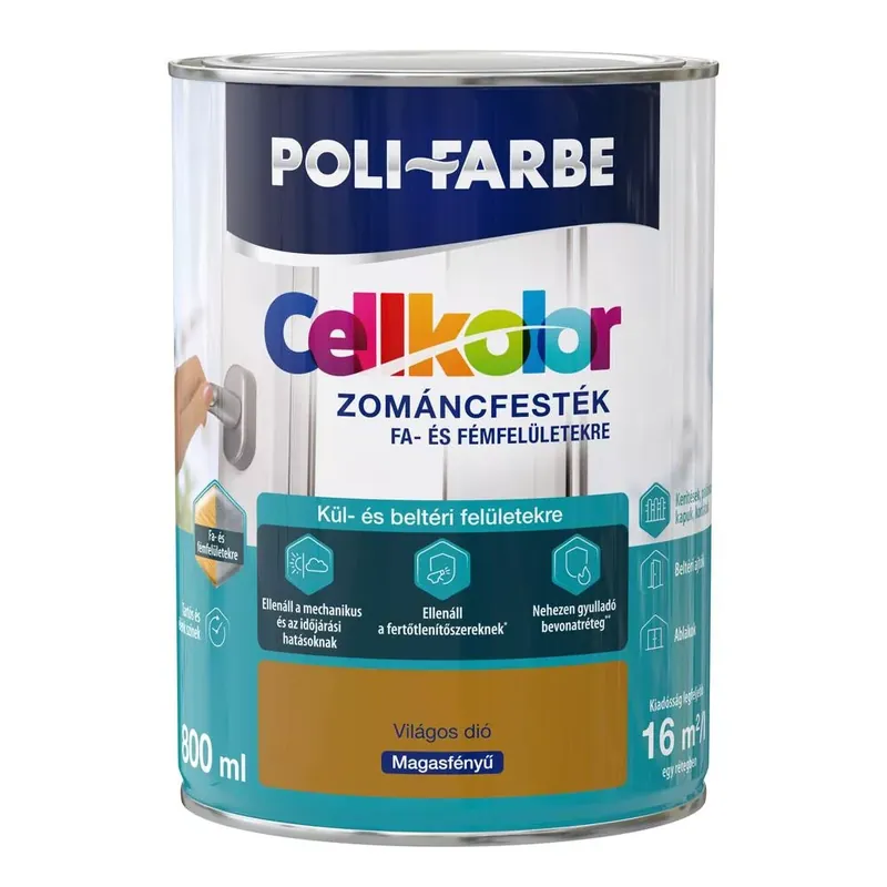 Olcsóbb Poli-Farbe Cellkolor világos dió 0,8l magasfényű Zománcfesték