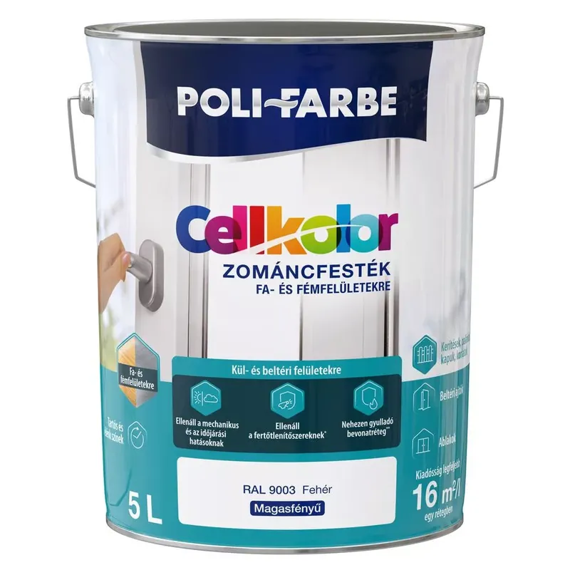 Olcsóbb Poli-Farbe Cellkolor fehér 5l magasfényű Zománcfesték