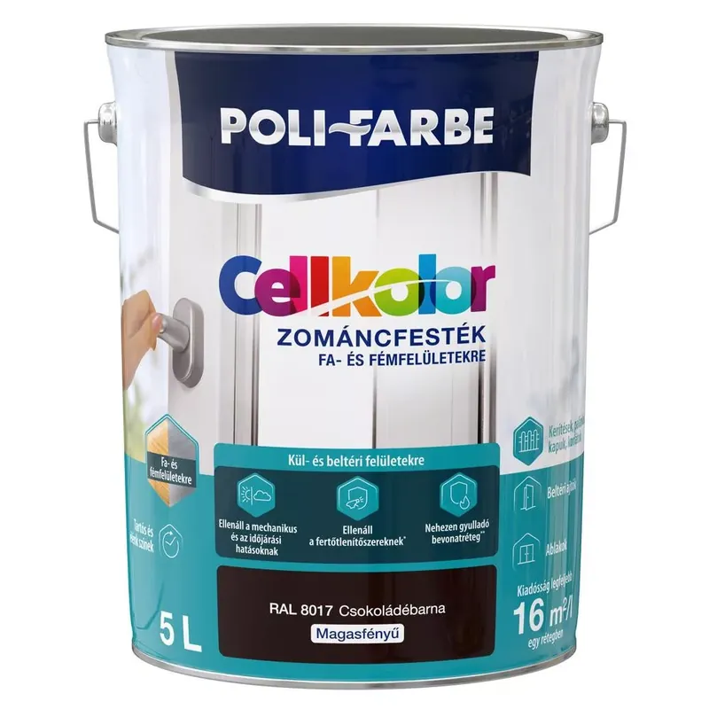 Outlet Poli-Farbe Cellkolor csokoládébarna RAL 8017 5l magasfényű Zománcfesték
