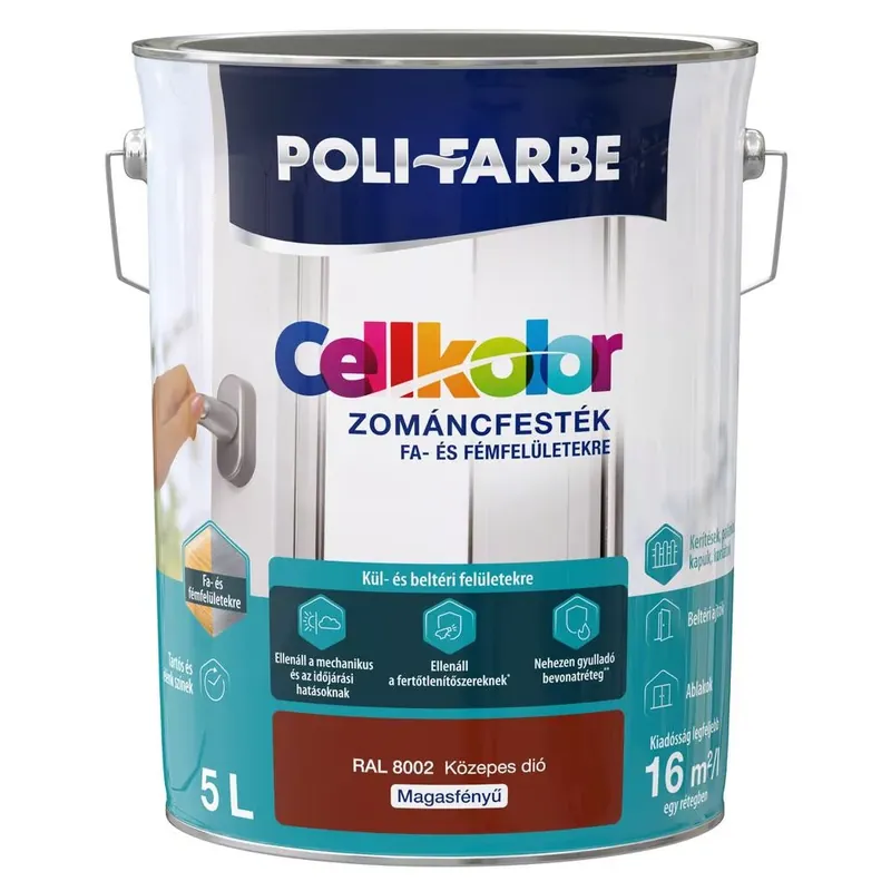 Poli-Farbe Cellkolor közepes dió RAL 8002 5l magasfényű Zománcfesték Outlet