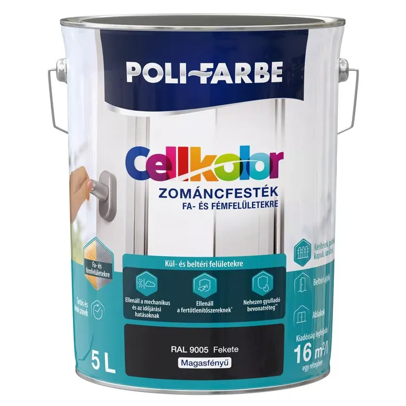Poli-Farbe Cellkolor fekete RAL 9005 5l magasfényű Zománcfesték Korlátozott ajánlat