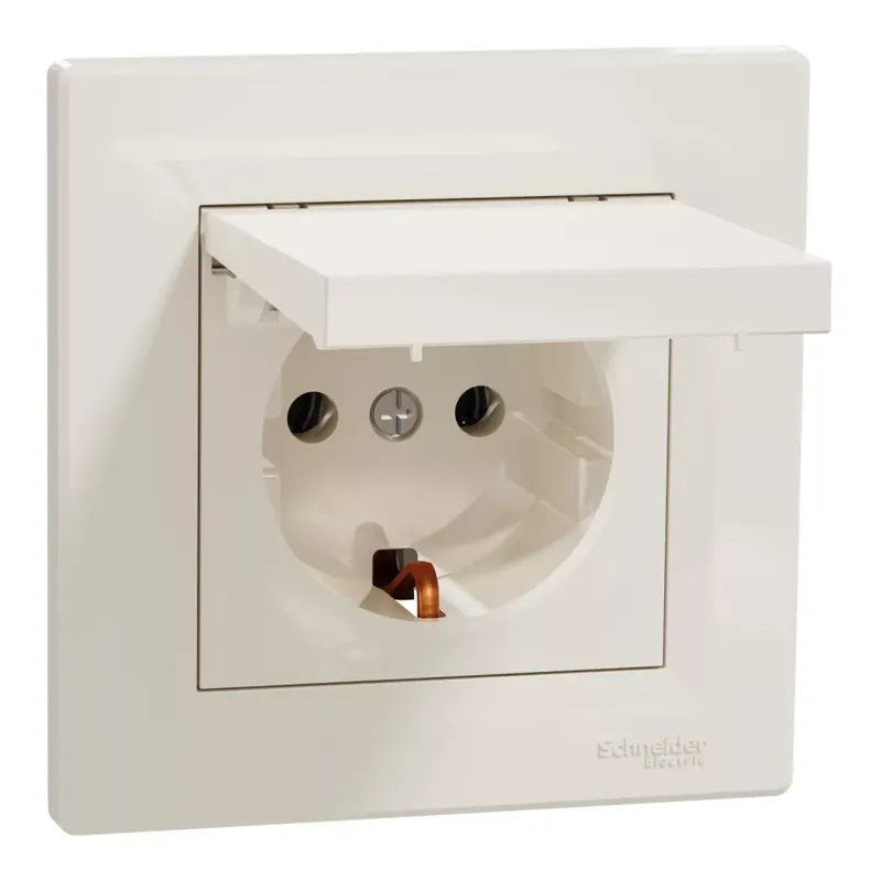 Akciós ár Schneider Electric ASFORA 2P+F csatlakozóaljzat, csapfedeles, csavaros, kerettel, bézs (EPH3100123)