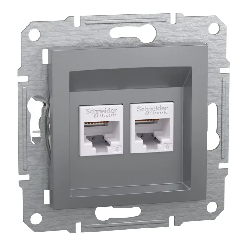 Olcsóbb Schneider Electric ASFORA 2xRJ45 Cat6 UTP aljzat, acél (EPH4800162)